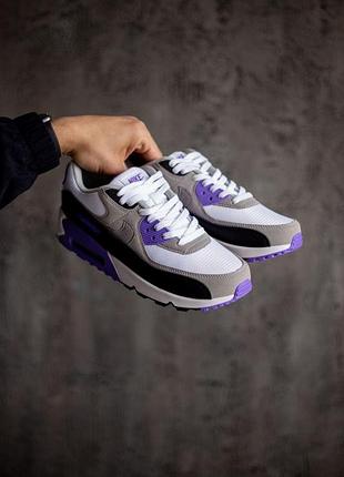 Мужские белые кроссовки nike air max 90 white purple black grey х эйр макс 41