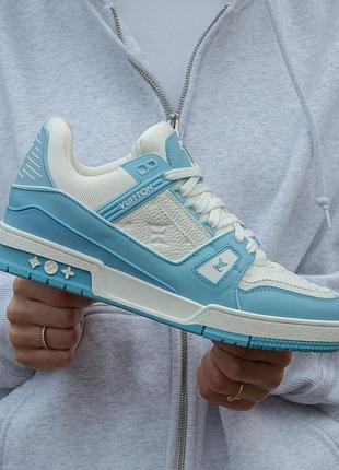 Білі кросівки унісекс louis vuitton trainer white blue х луї віттон 42