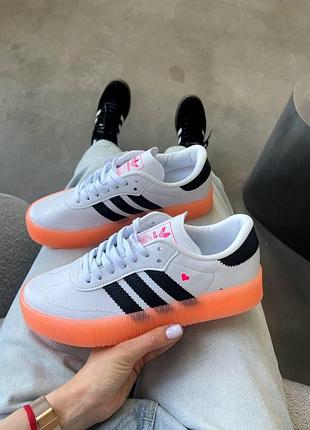 Белые кожаные кроссовки женские адидас самба adidas samba white black pink 38