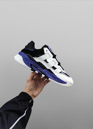 Мужские белые кроссовки adidas niteball white black violet х найтбол 42