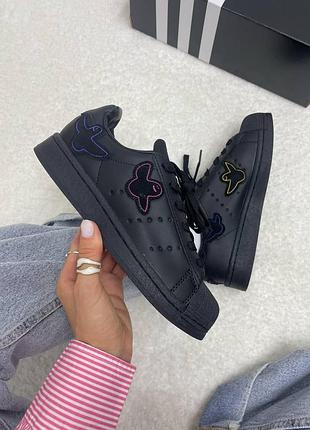 Женские черные кроссовки superstar black ghost х адидас суперстар 38