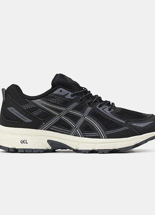 Черные кроссовки унисекс asics gel venture 6 black grey beige х ассикс 37