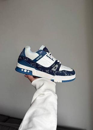 Білі кросівки унісекс louis vuitton trainer white blue х луї віттон 42