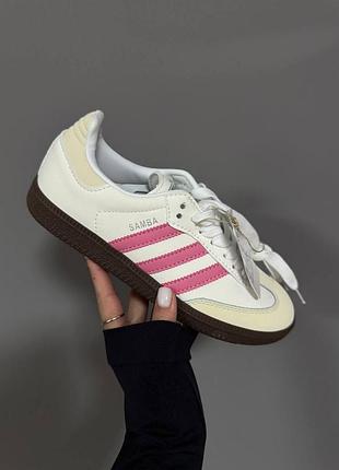 Жіночі білі кросівки adidas samba white pink beige x самба 38