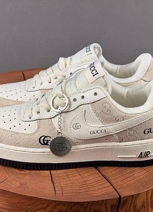 Бежевые кроссовки унисекс nike air force 1 low gucci white grey х найк эйр форс 41