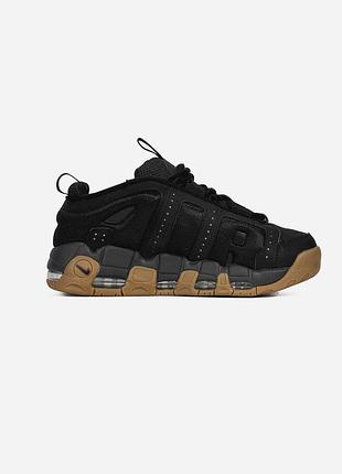 Чорні кросівки унісекс nike air more uptempo low black gum х аптемпо 44