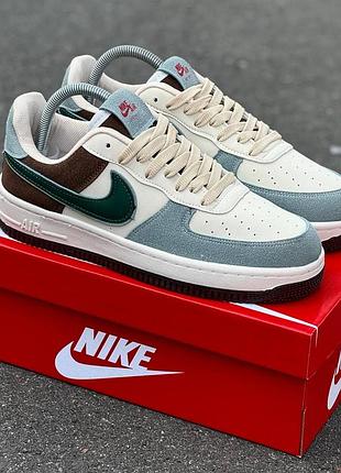 Мужские бежевые кроссовки nike air force 1 low beige blue brown green х найк эйр форс 40