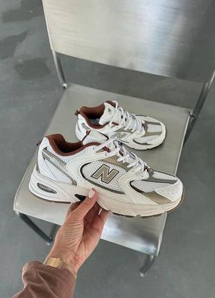 Белые кроссовки унисекс new balance 530 white brown gold х нью беланс 37