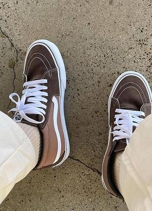 Коричневі кеди vans old skool sk8 mid brown white х ванс 42