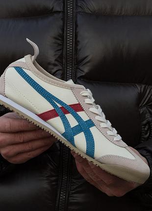 Білі кросівки унісекс asics onitsuka tiger mexico 66 white blue red х асикс 42