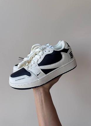 Білі кросівки унісекс nike air jordan 1 low travis scott burberry white black х джордан 41