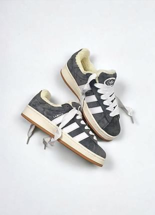 Сірі замшеві кросівки унісекс adidas campus grey white winter fur x кампус 43