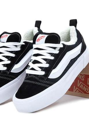 Чорно-білі кеди унісекс vans knu black white winter fur platform х ванс 37