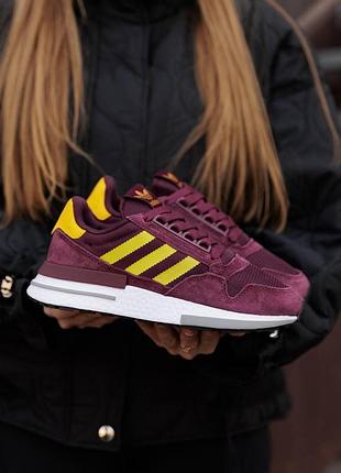 Женские бордовые кроссовки adidas zx 500 burgundy yellow white x зх 500 36