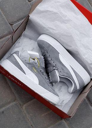 Серые женские кроссовки puma suede xl grey white х пума 40
