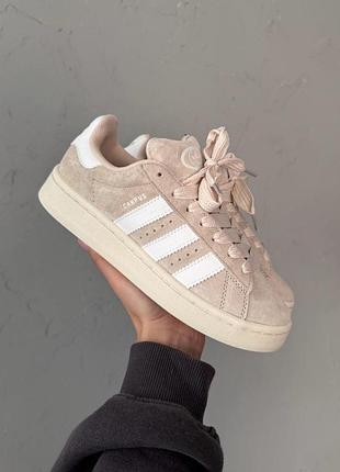 Бежевые замшевые кроссовки унисекс adidas campus beige white x адидас кампус 39