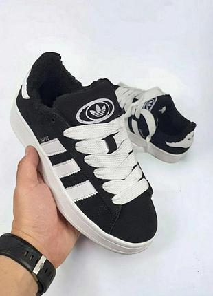 Чорні замшеві кросівки унісекс adidas campus black white winter fur x кампус 41