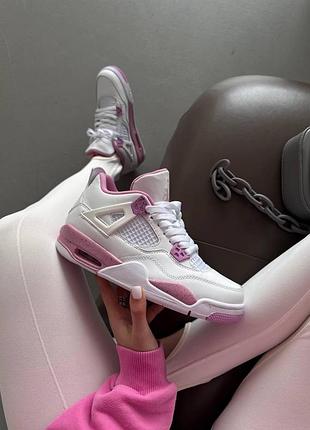 Женские белые кроссовки nike air jordan 4 retro white pink oreo х джордан 36