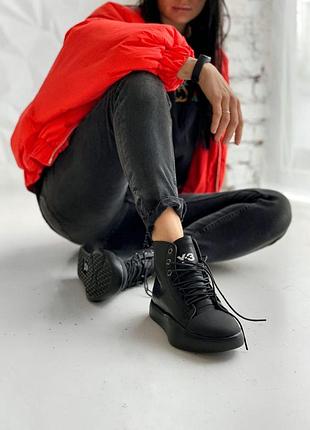 Чорні жіночі кросівки adidas y-3 bashyo ii high top sneakers black х адідас 38