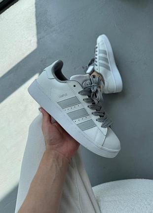 Белые кроссовки унисекс adidas campus 00s white grey leather x адидас кампус 45
