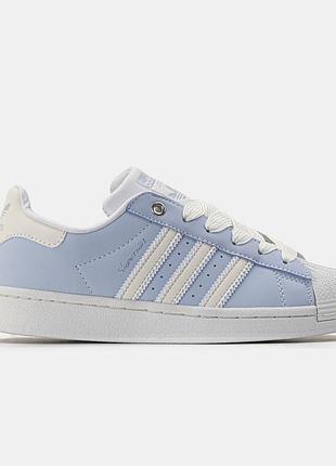 Женские голубые кроссовки adidas superstar blue white х суперстар 39