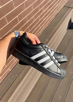 Чорні кросівки унісекс adidas superstar leather black white х суперстар 37