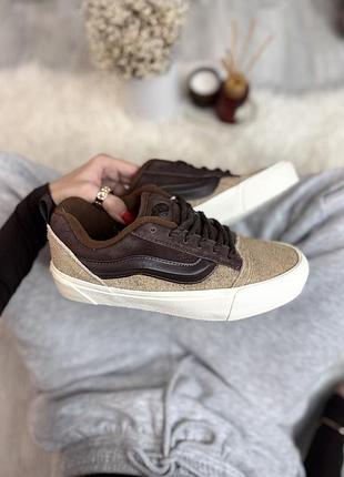 Коричневі кеди унісекс vans knu skool brown beige white х ванс 38