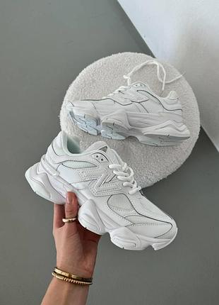 Кожаные белые кроссовки new balance 9060 triple white х нью беланс 38