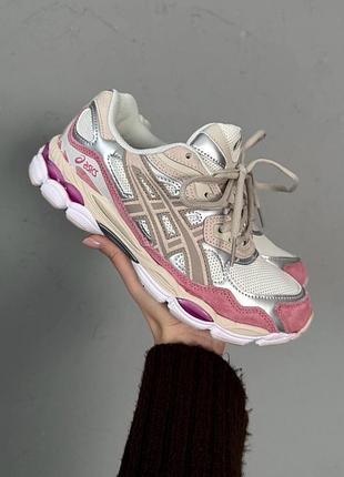 Бело-розовые кроссовки asics gel nyc white pink х асикс 40