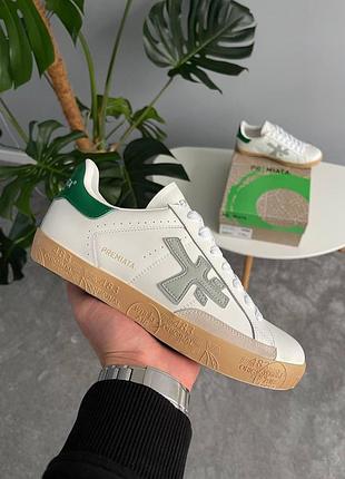 Белые кроссовки унисекс premiata stevend white green grey beige х премиата 44