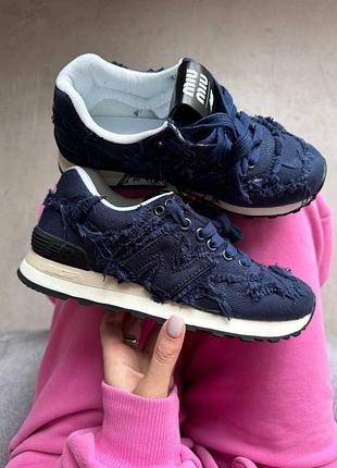 Женские синие кроссовки new balance 574 miu miu blue jeans х нью беланс 40