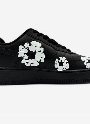 Черные кроссовки унисекс nike air force denim tears custom х найк эйр форс 43