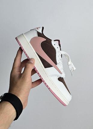 Білі кросівки унісекс nike air jordan 1 retro low travis scott brown pink х джордан 38
