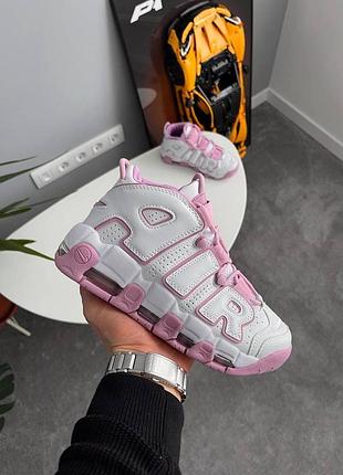Жіночі білі кросівки nike air more uptempo white pink х аптемпо 38