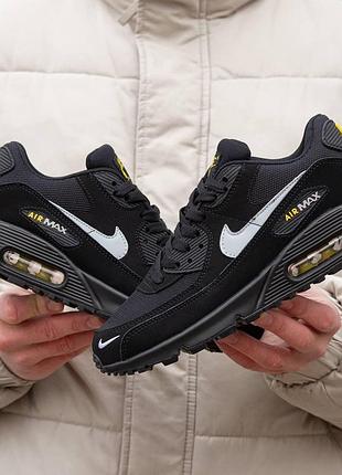 Мужские черные кроссовки nike air max 90 black white yellow х эйр макс 41