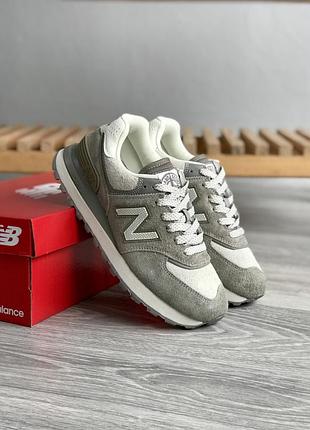 Серые женские кроссовки new balance 574 stone island grey beige х нью беланс 38