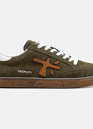 Мужские кроссовки хаки premiata steven khaki brown white х премиата 41