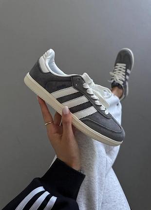 Серые женские кроссовки adidas samba grey white x самба 39