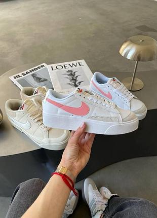 Женские белые кроссовки nike blazer low white peach х блейзер 36