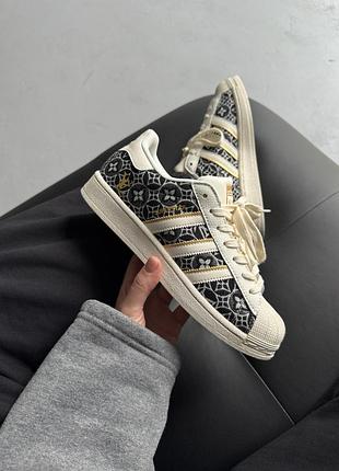 Бежевые кроссовки унисекс adidas superstar louis vuitton beige black х суперстар 41