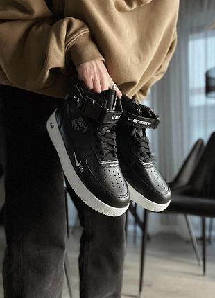 Чорні чоловічі кросівки nike air force 1 high utillty black white winter fur x ейр форс 43