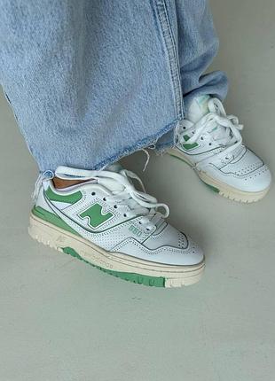 Белые кроссовки унисекс new balance 550 white green х нью беланс 39