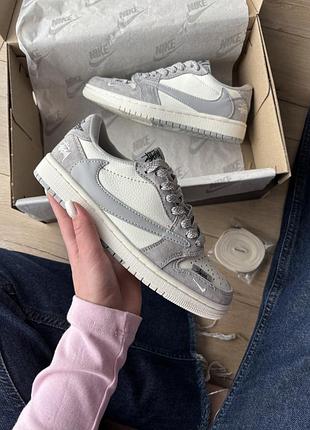 Серые кроссовки унисекс jorgan 1 low travis scott stussy grey х джордан 36