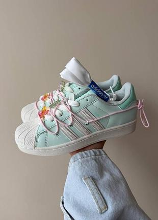 Жіночі ментолові кросівки adidas superstar lite aqua white double lace-up shoe х суперстар 40