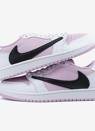 Женские белые кроссовки jordan 1 low travis scott lilac white black х джордан 38