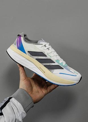Белые мужские кроссовки adidas adizero boston 11 white beige black purple x адидас 42