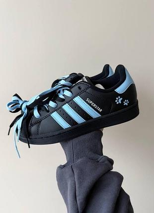 Жіночі чорні кросівки adidas superstar black blue paws х суперстар 40