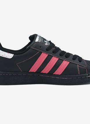 Жіночі чорні кросівки adidas superstar black pink thread х суперстар 38