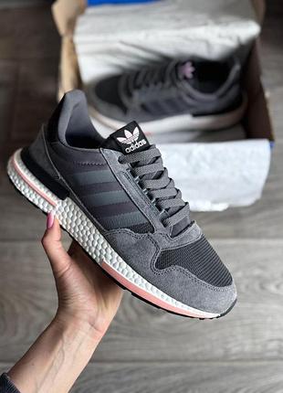 Сірі кросівки унісекс adidas zx 500 grey black white x адідас 39
