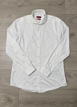 Белая элегантная рубашка хуго бос hugo boss slim fit white, 42 (m), оригинал